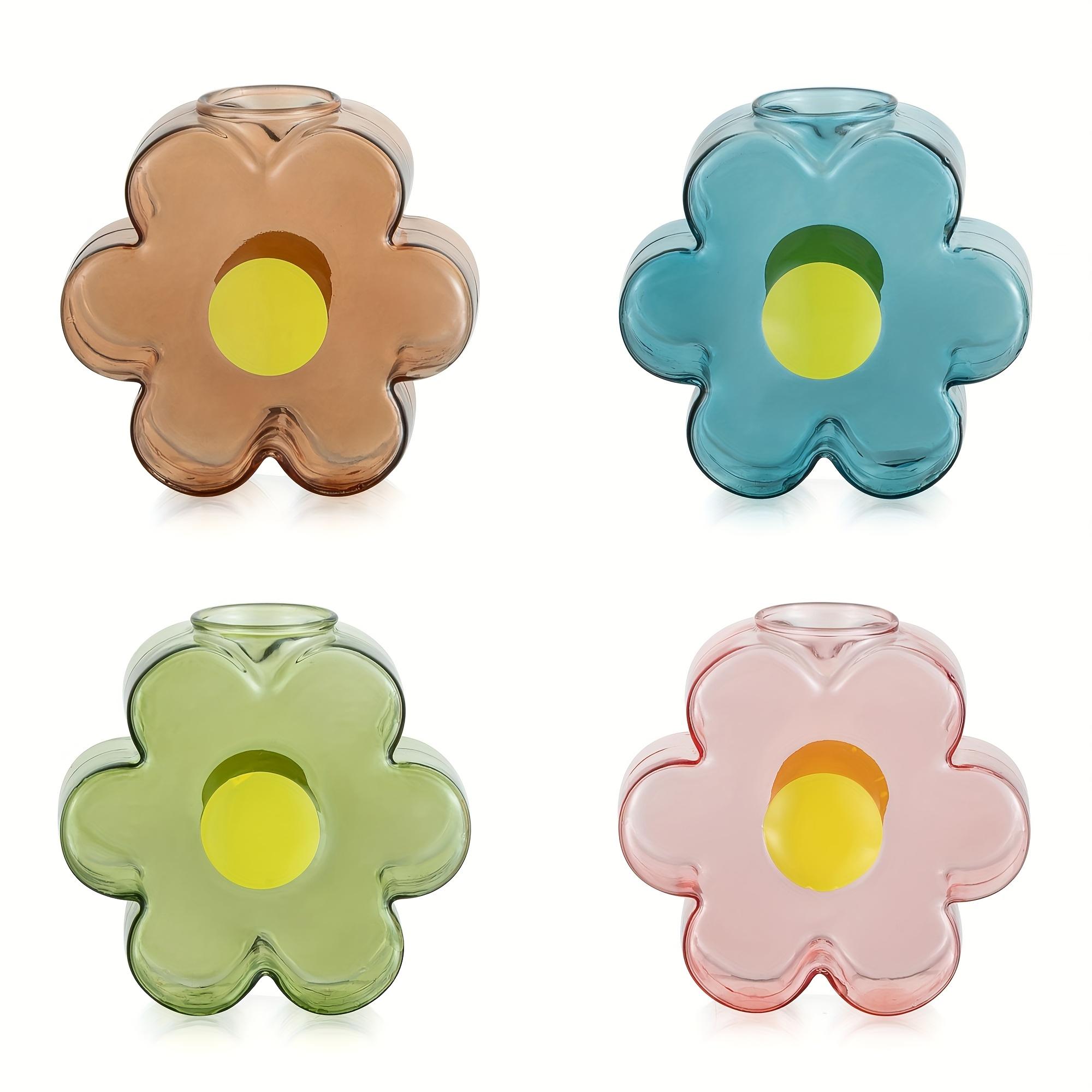 

4pcs Floral Glass Vases Four Colors Set Colorful Flower Hydroponic Glass Vase Transparent Arrangement Container Table Decoration