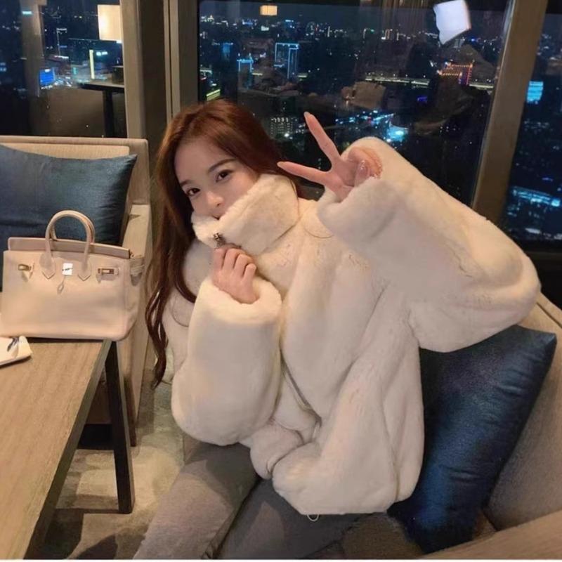 Autumn and Winter New Imitation Lazy Rabbit Plush Imitation Fur Jacket Light Fashion Loose Furry Stand-up Collar Women's Clothing