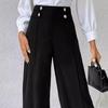 Women Pants High Waisted Wide Straight Leg Trousers Spring Autumn Casual Trousers with Button Detail for Work Daily Wear