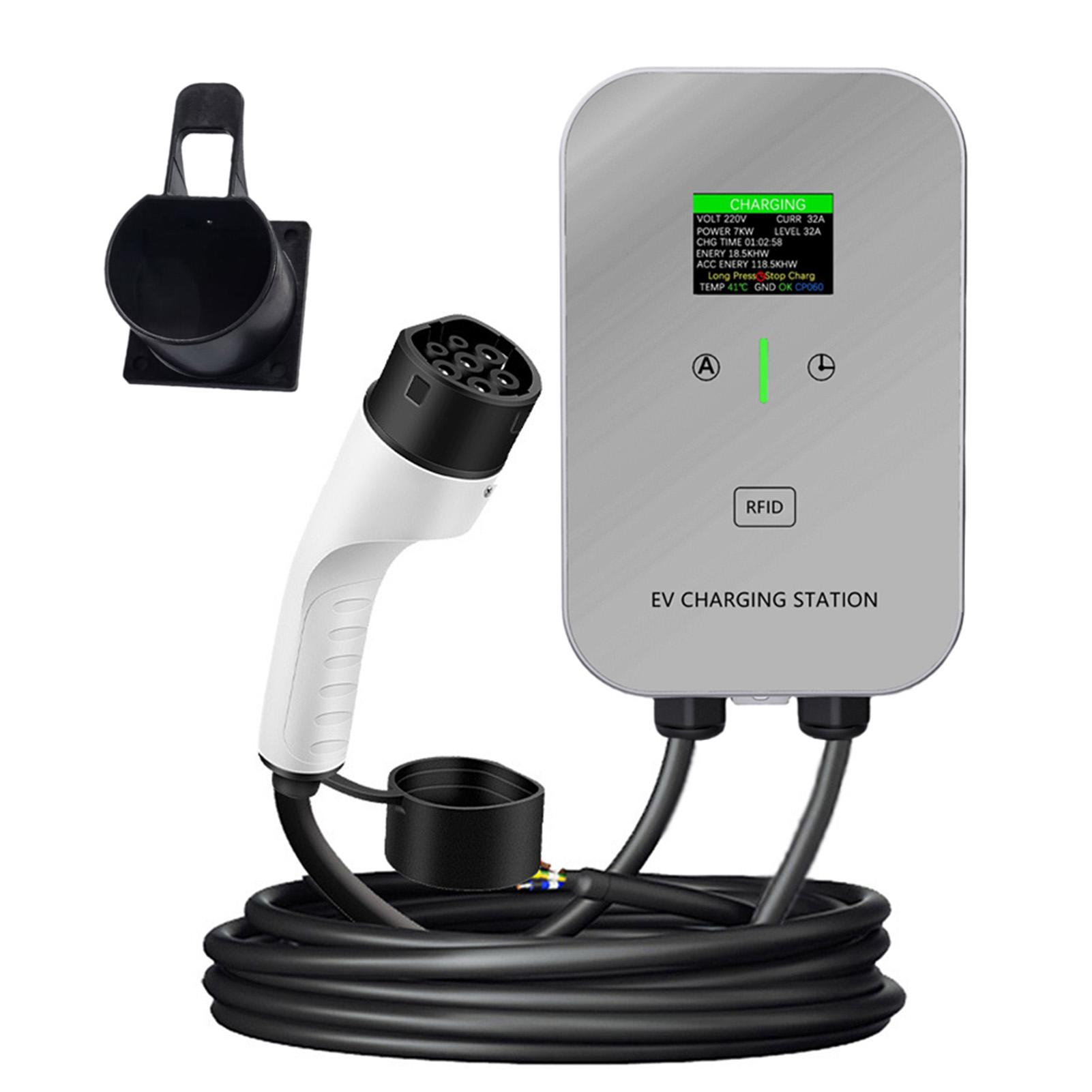 

EV Charging Station 7KW 32A Charging Station Electric Car Color Screen EV Charging Station With 5M Cable Safe Type2