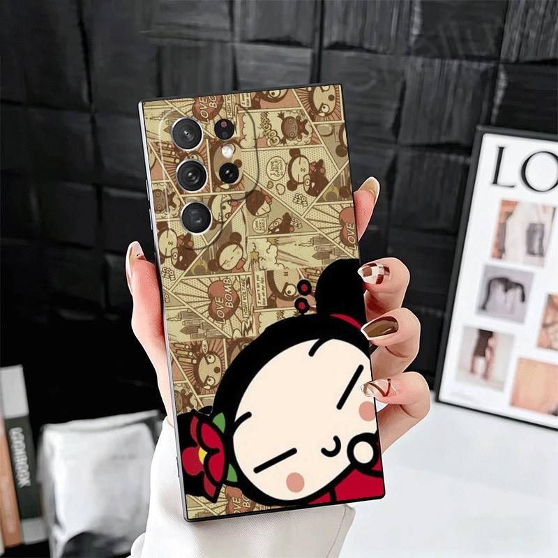 Cartoon Cute Pucca Garu Soft Phone Case for Samsung Galaxy S26 S25 Edge S24 Ultra S23 Plus S22 S21 FE S20 Black Cover Back Shell