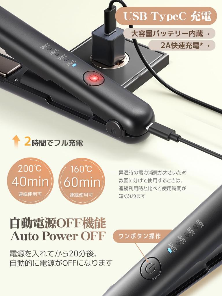 Cordless Hair Iron with Carrying 18mm Professional Grade 3200mAh High 4 Temperature Settings Automatic Power Activation Suitable for Not Allowed on
