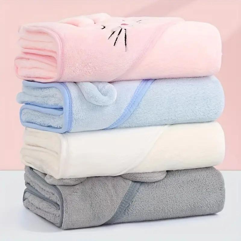 Newborn Baby Hooded Cloak Bath Towel Blanket Cartoon Solid Color Coral Velvet 0-4 Years