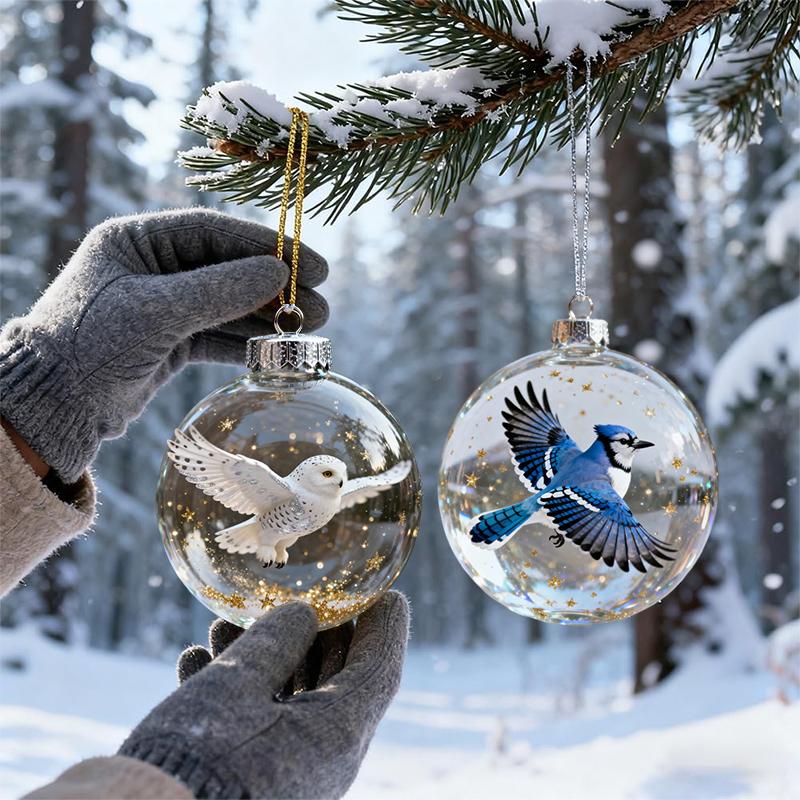 Adorno Transparente de Aves de la Naturaleza, Adornos de Colibrí para Árbol de Navidad, Para Decoración Navideña, Bolas Transparentes para Decoración del Hogar
