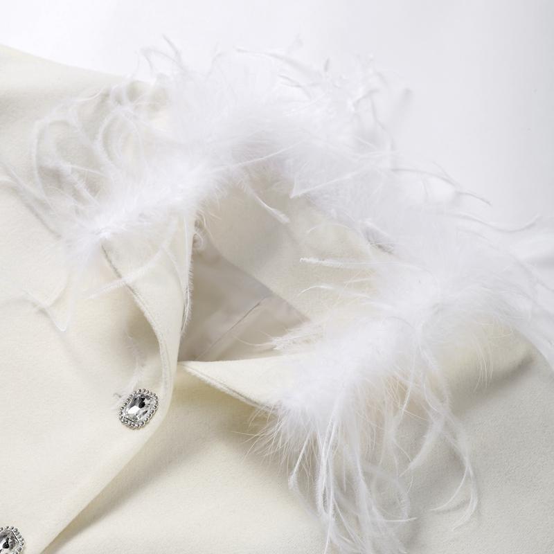 Tassel Solid Color Women Coat Faux Fur Feather Full Sleeve Female Jacket 2025 Autumn Winter Elegant Single Breasted Lady Outwear