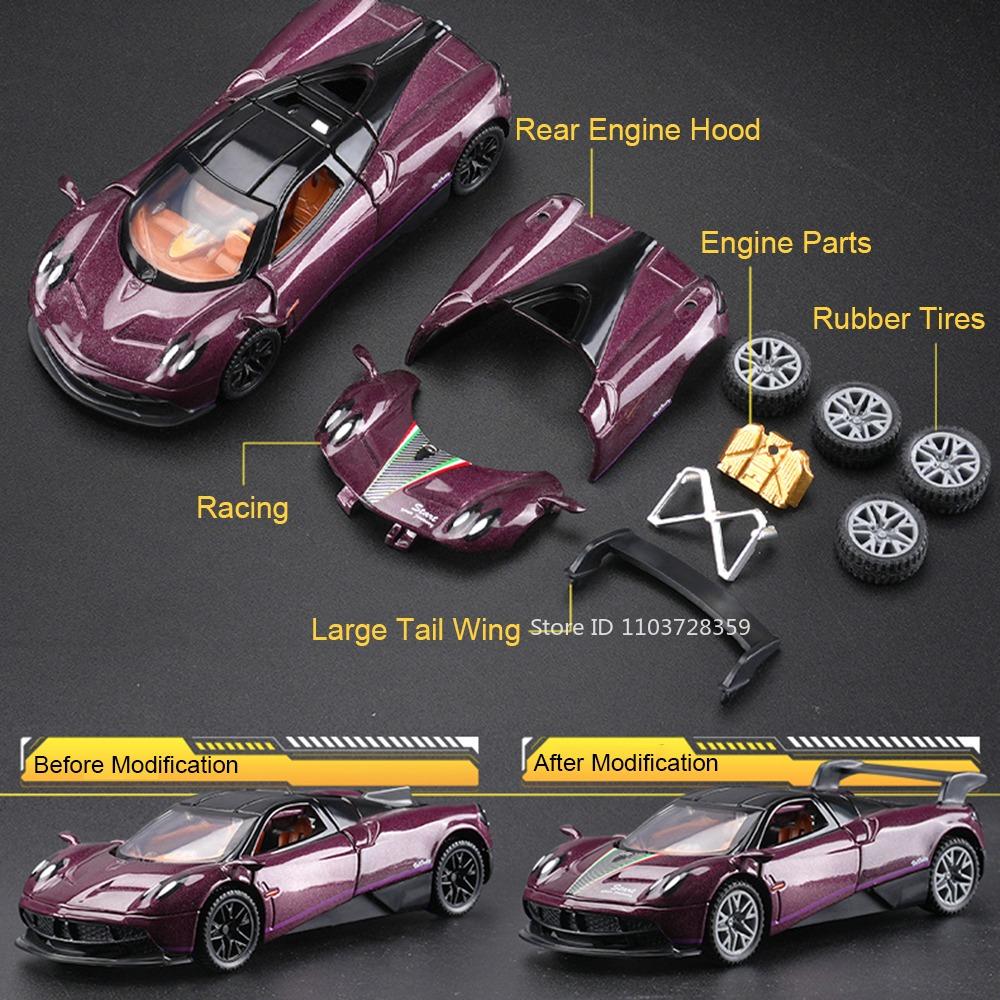 1:43 PAGANI ZONDA R AE86 Toy Model Cars Metal Diecast Doors Opened Rubber Tires Detachable Assembly Decoration for Boys Gifts