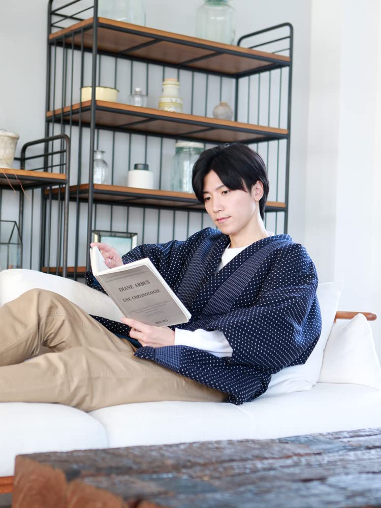 Tayutaf Hanten Made In Japan with Tsumugi Weave and Padded Fabric One Size Fits All Igeta Kasuri Navy and Men's Kurume-woven (Haten) - - (Standard,