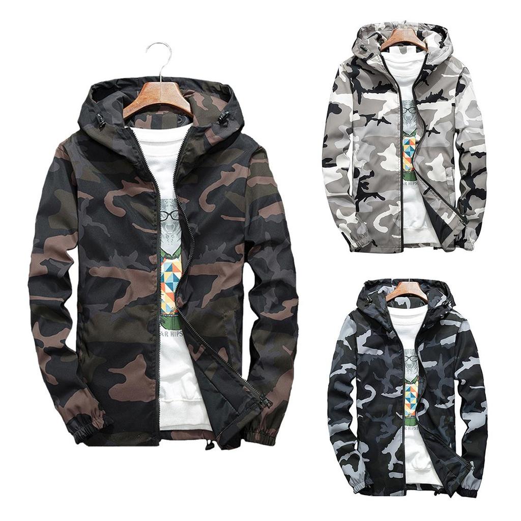 Male Outwear Streetwear Outdoor Jacket Men Casual Hoodie Jackets Spring Camo Hooded Windbreaker Coa