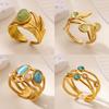 Retro Exaggerated Turquoise Opal Stainless Steel Ring Women's Jewelry High-end Irregular Opening Finger