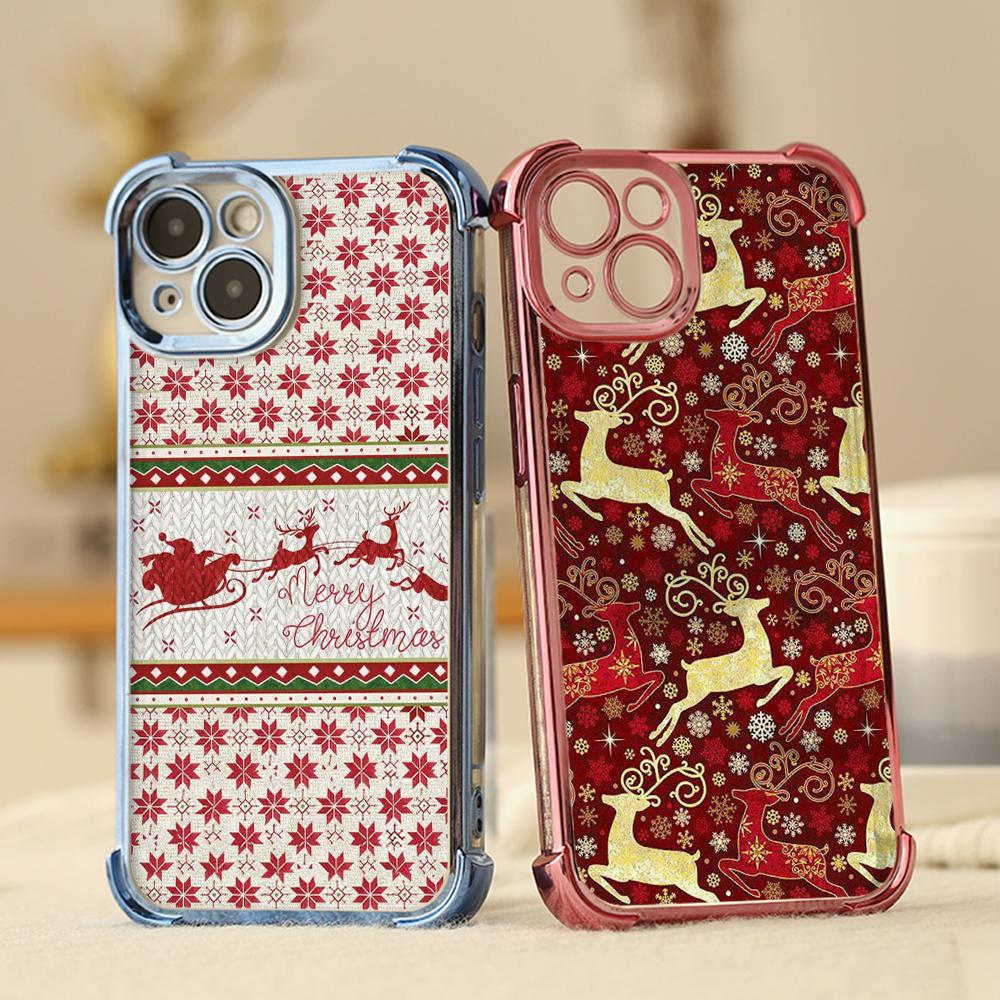Ae112 Merry Christmas Art Electroplated TPU Phone Cases for iPhone 16 15 13 11 Pro Max 14 Plus XR Infinix Smart 8 Tecno Four Corner Protection Cover