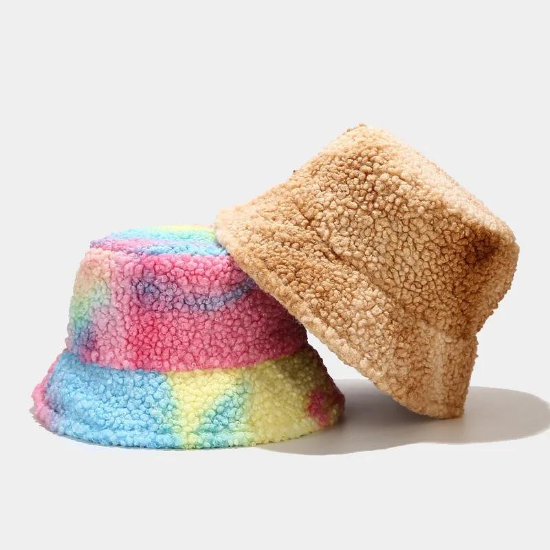 Faux Fur Bucket Hat Thickened Warm Hip Hop Winter Hats for Women Lady Men Outdoor Plush Fisherman Hat