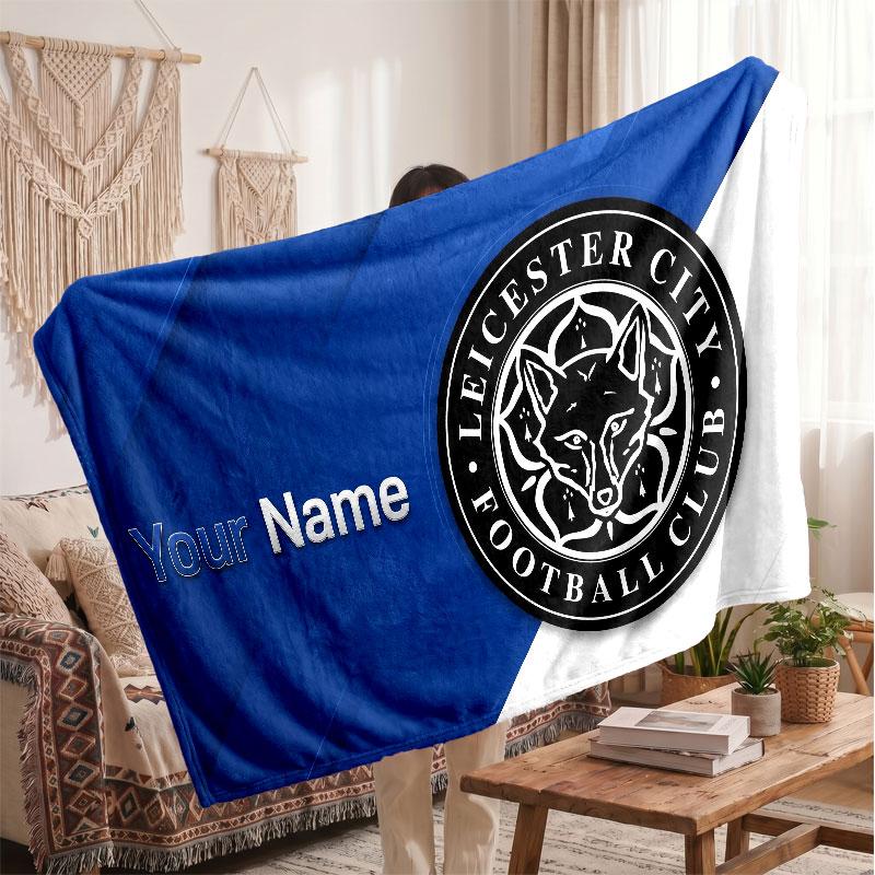 Leicester City Personalized Fleece Blanket With Football Logo, Custom Name Text Soft Warm Home Throw Blanket