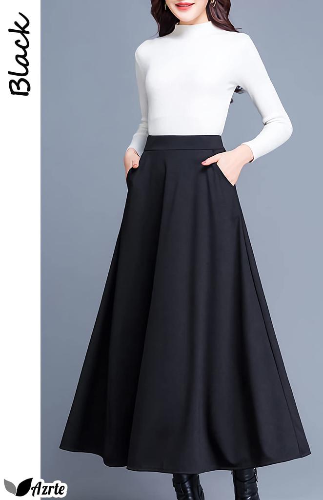 Azulte Long Loose Plus Simple Sizes 176 Black Women's Skirt, Black, Chic, Fit, Cute, Size, Stylish, Elegant, Slimming, Stylish, Office, Mom, Spring,