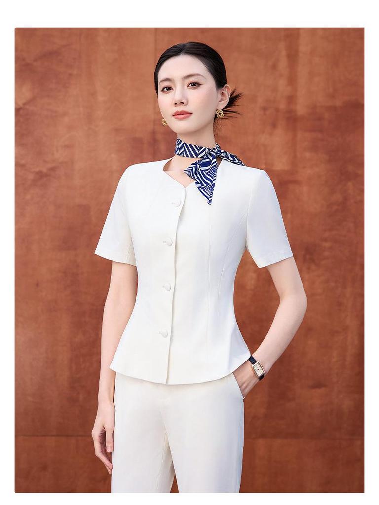 Elegant Seven-Sleeve Slim-Fit Women's Top, Summer Workwear/Professional Suit Style