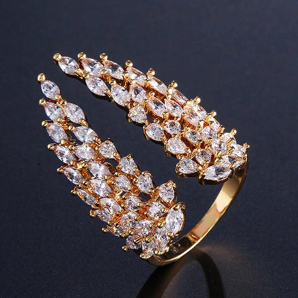 Adjustable Open Wing Ring with Full Paved Marquise & Pear Cut Cubic Zirconia Silver/Gold/Rose Gold Tone Statement Ring for Women