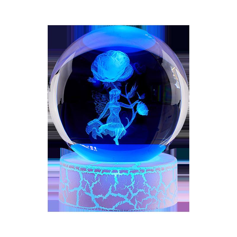 Flower Fairy Laser Engraved Crystal Ball Night Light - Perfect Gift for Classmate or Best Friend's Birthday.