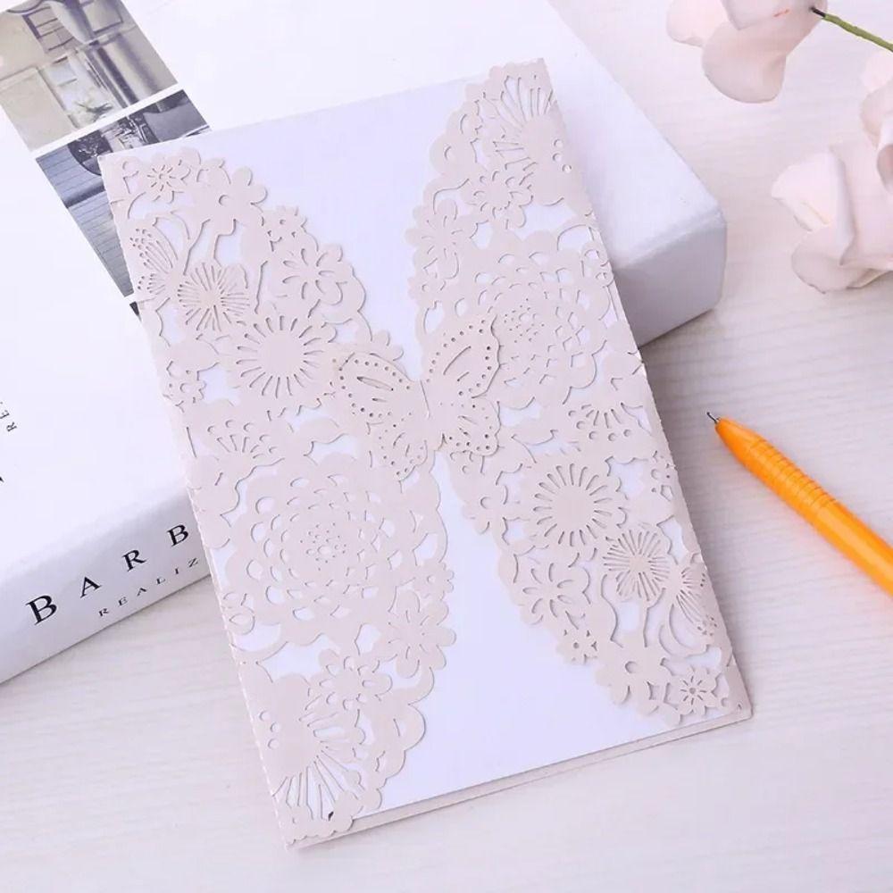 50pcs Flower Laser Cut Wedding Invitations Decorative Butterfly Greeting Card  Birthday Party