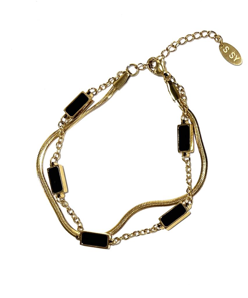 Ssy Double Layered Onyx Stone Bracelet Square Silver