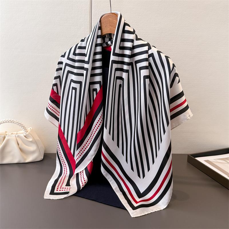 Simple Geometric Striped Satin Imitation Silk Printing Large Square Scarf Silk Scarf Shawl Headscarf Neck Protection Scarf Decorative Scarf