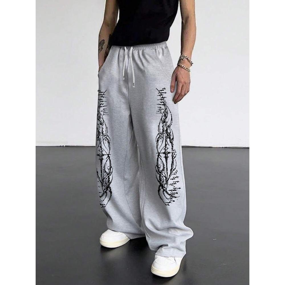 Street Style White Sweatpants with Bold Dragon Tribal Pattern