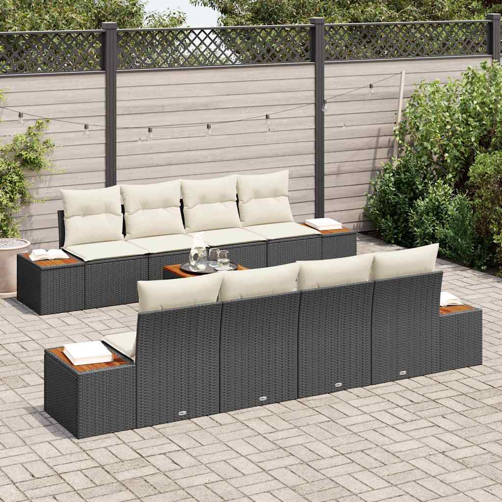 9 Piece Garden Sofa Set with Cushions Black Poly Rattan