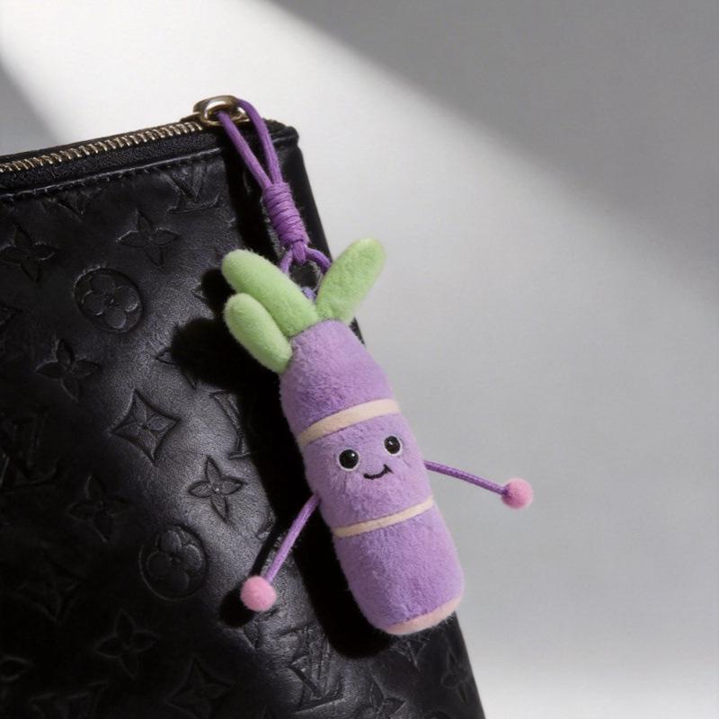 Xiaohongshu Cute Purple Sugarcane Plush Toy Pendant Backpack Charm Keychain Purple Skin Sugarcane Pendant