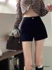 Sexy Korean-Style Black Elastic Shorts for Women with Fleece, Fashionable Spring Pants