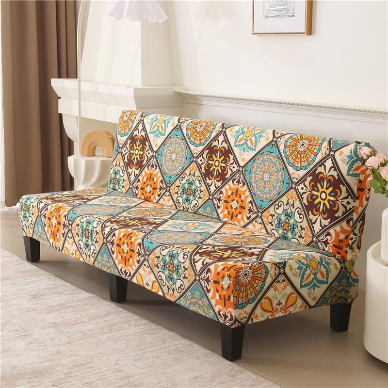 Stretch Futon Cover Armless Sofa Slipcover Folding Sofa Bed Couch Cover Washable Furniture Protector for Sofa Without Armrest