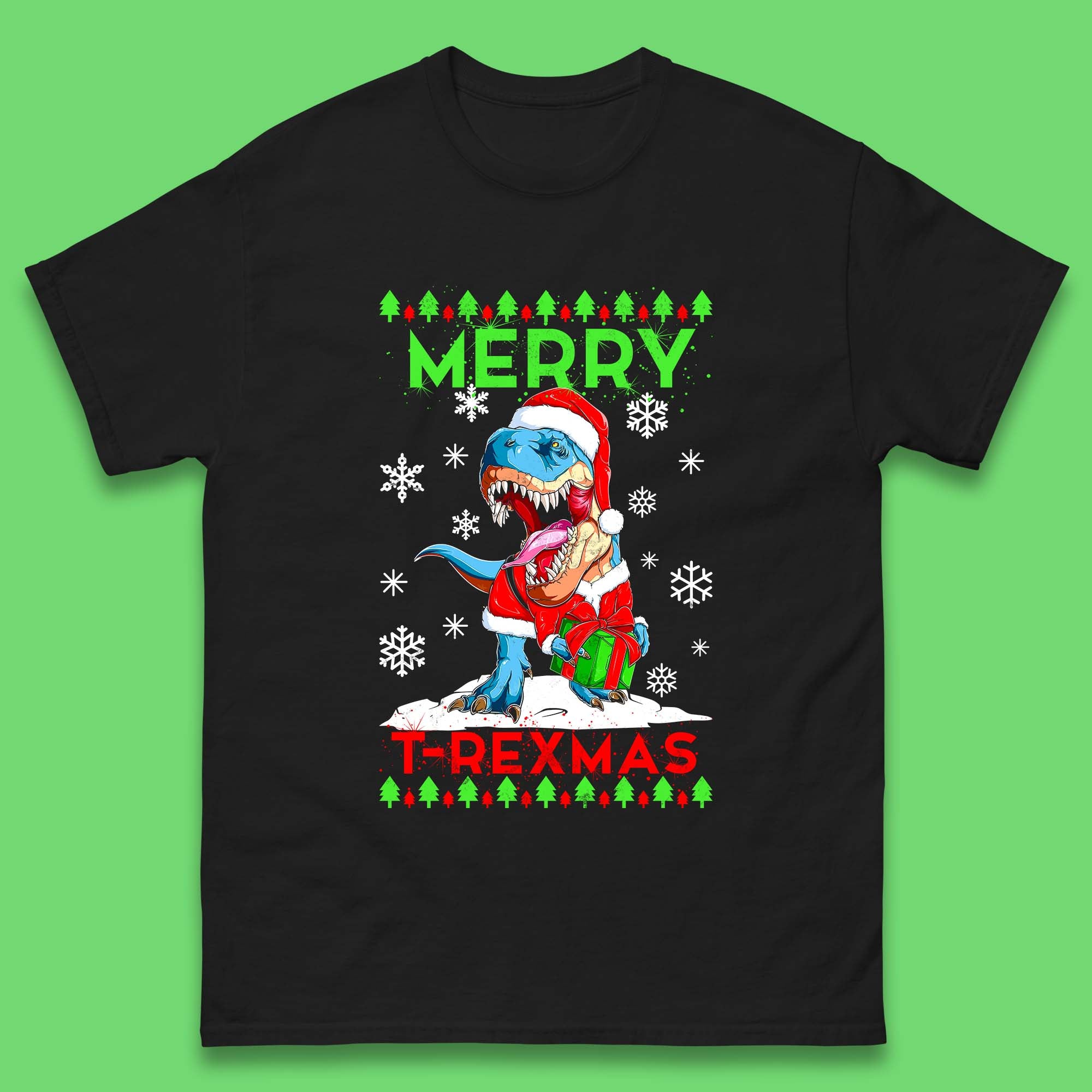 Merry T-Rexmas Christmas Mens T Shirt Womens Tops Tees Christmas Dinosaur Top XL