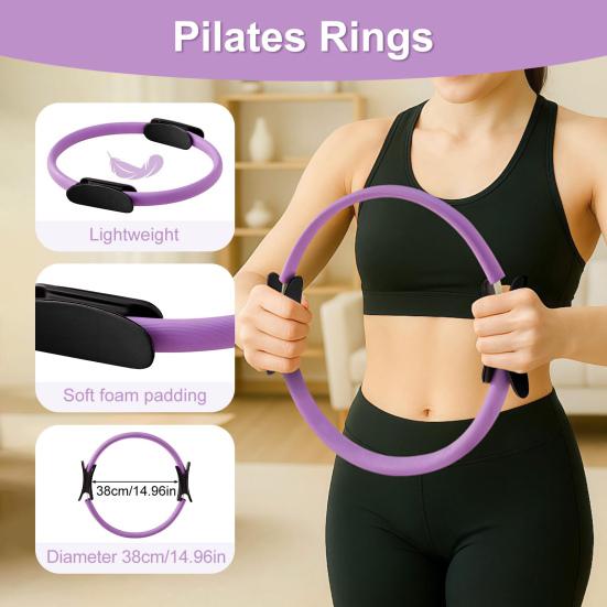Women Pilates Ring with Non-slip Grip Handles Leg Toning Inner Thigh Pelvic Floor Exercise Yoga Circle Home Gym Fitness Equipment