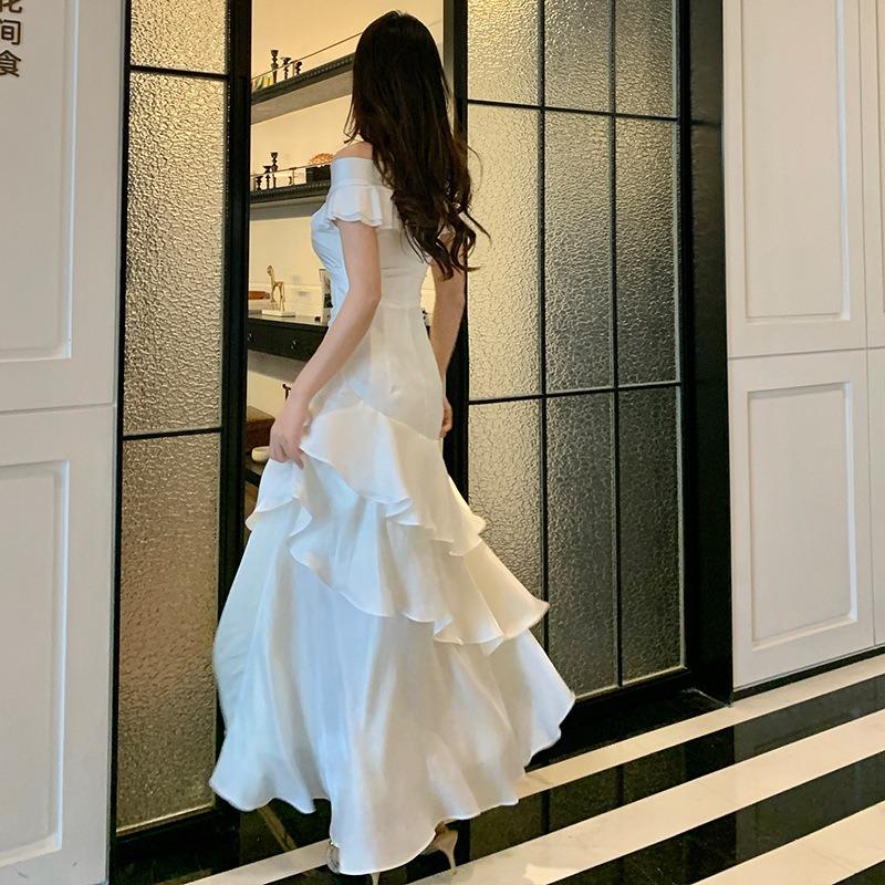 High-end Niche French One-word Shoulder Light Luxury Dress Niche Dress High-end Temperament Fishtail Skirt