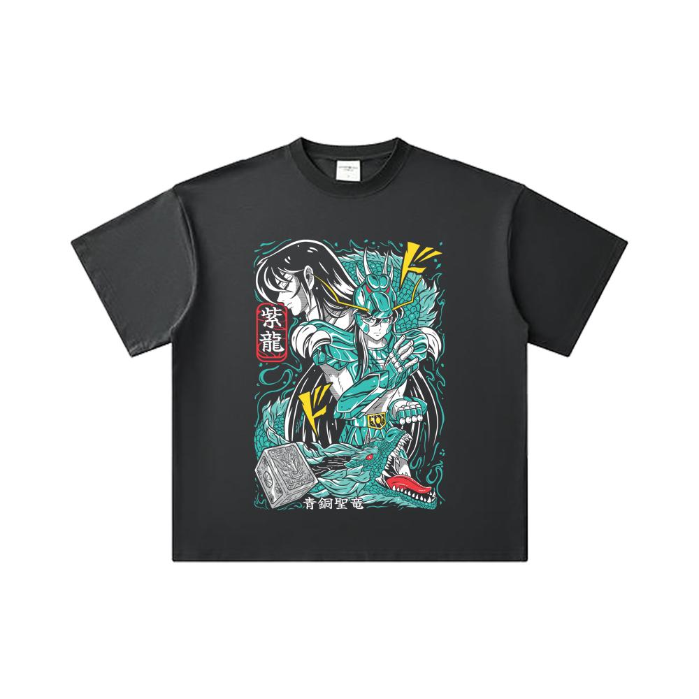 260 GSM podwójna przędza 32 count 100% bawełna Saint Seiya V8 nadruk Shiryu unisex ciężka bawełniana koszulka