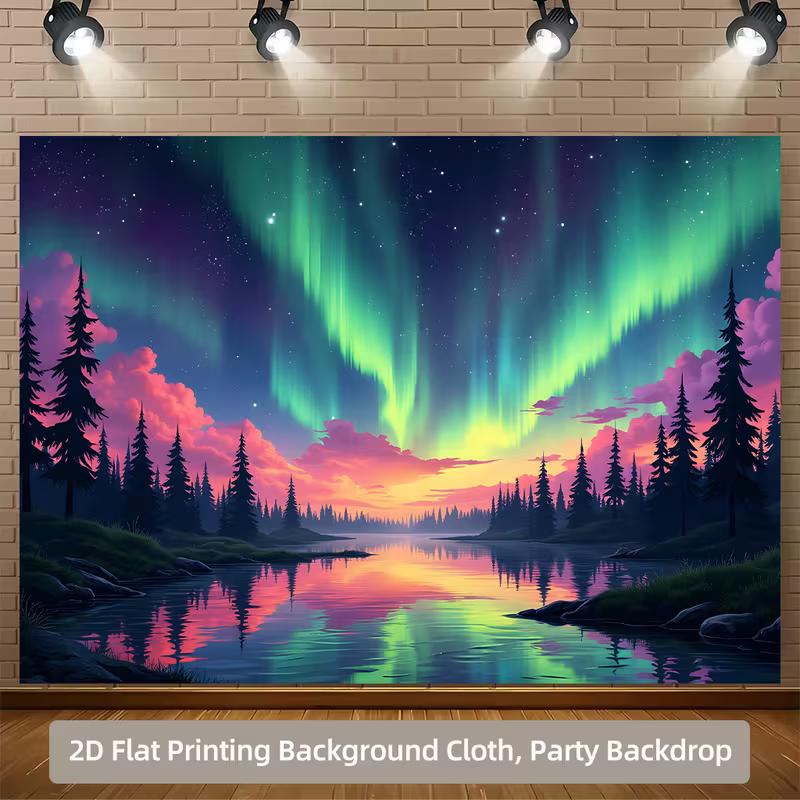

2D Colorful Sky Forest Tapestry, Northern Lights Aurora Borealis Over Pine Trees Wall Hanging, Scenic Decor 47.2x31.5inch/120*80cm