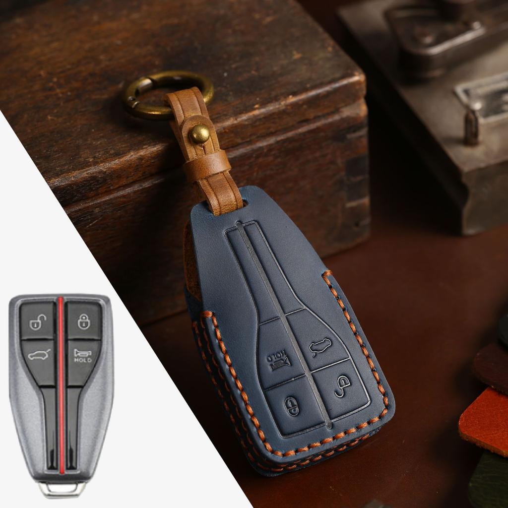 Handmade Car Key Cover, Suitable for Red Flag Key Bag H5H7H9Hs7Hs9 First-layer Crazy Horse Leather Key Cover.