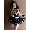 Sexy Lange Mouw Doorzichtig College Stijl Uniform Heet Uitgesneden Marine Zeeman Cosplay Zoet Heet Sexy Dames Mini Jurk 8O3F