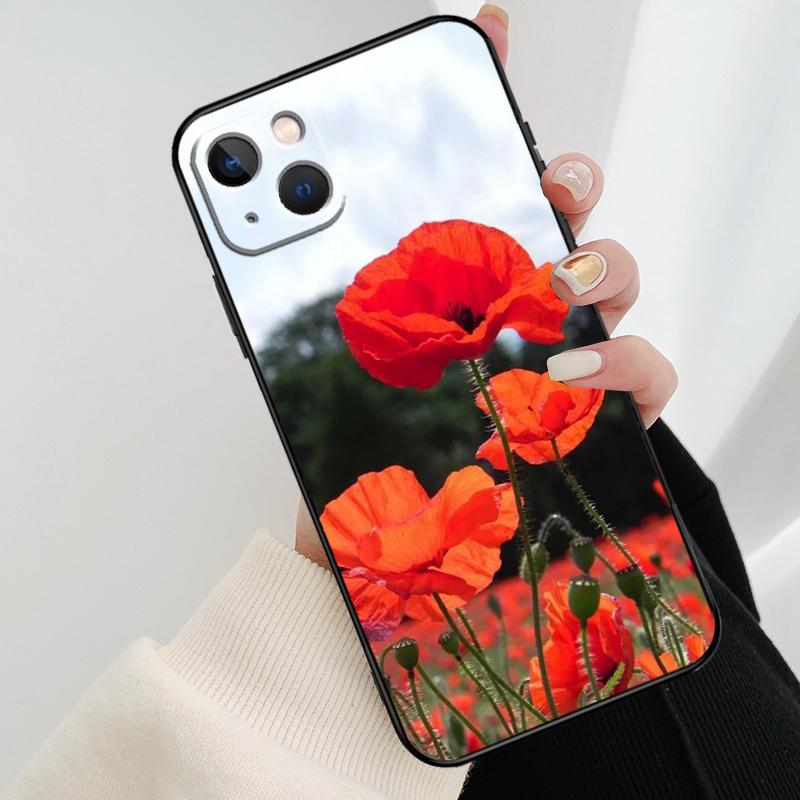 Red Corn Poppy Flower Phone Case For iPhone 17 Pro Max 16 15 14 11 12 13 Pro Max mini 15 16 Plus 16e 17 Air Cover