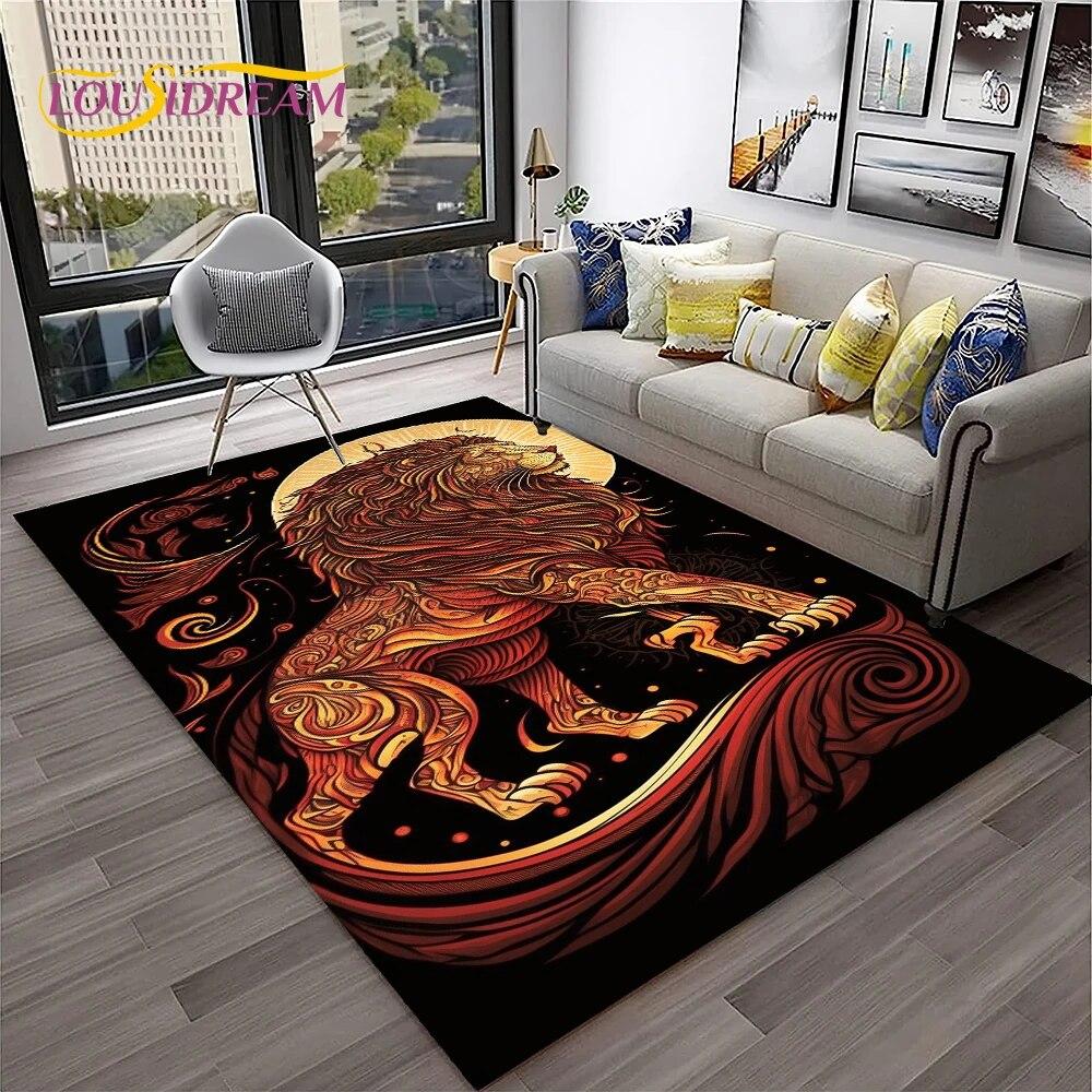 Cartoon Lion Animals Dream 3D Carpet Rug for Home Living Room Bedroom Sofa Doormat Decor,Kid Play Area Rug Non-slip Floor Mat