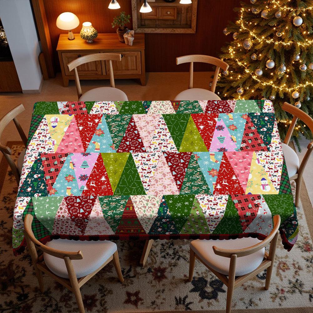 Christmas Tablecloth, Christmas Tree Reindeer Elk Snowman Pattern, Vintage Bohemian, Coffee Table Cover