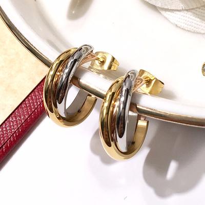 Ins Koude Wind Drie Ringen Cirkel Oorbellen Dames C-Vormige Retro Modieuze Hong Kong Stijl Oorbellen
