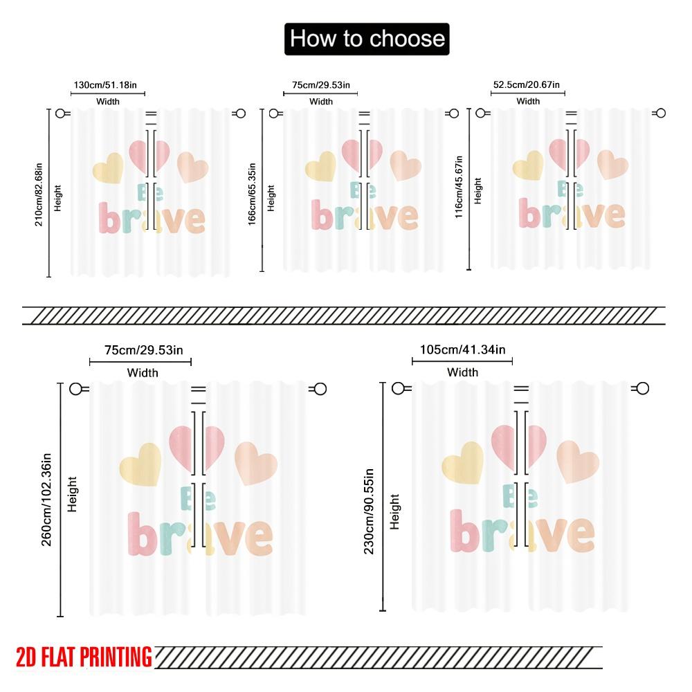 2pcs 2D flat printing Curtain Cute Heart Watercolor Quote 100% Polyester Without Electricity Birthday Party for Photo Booths &