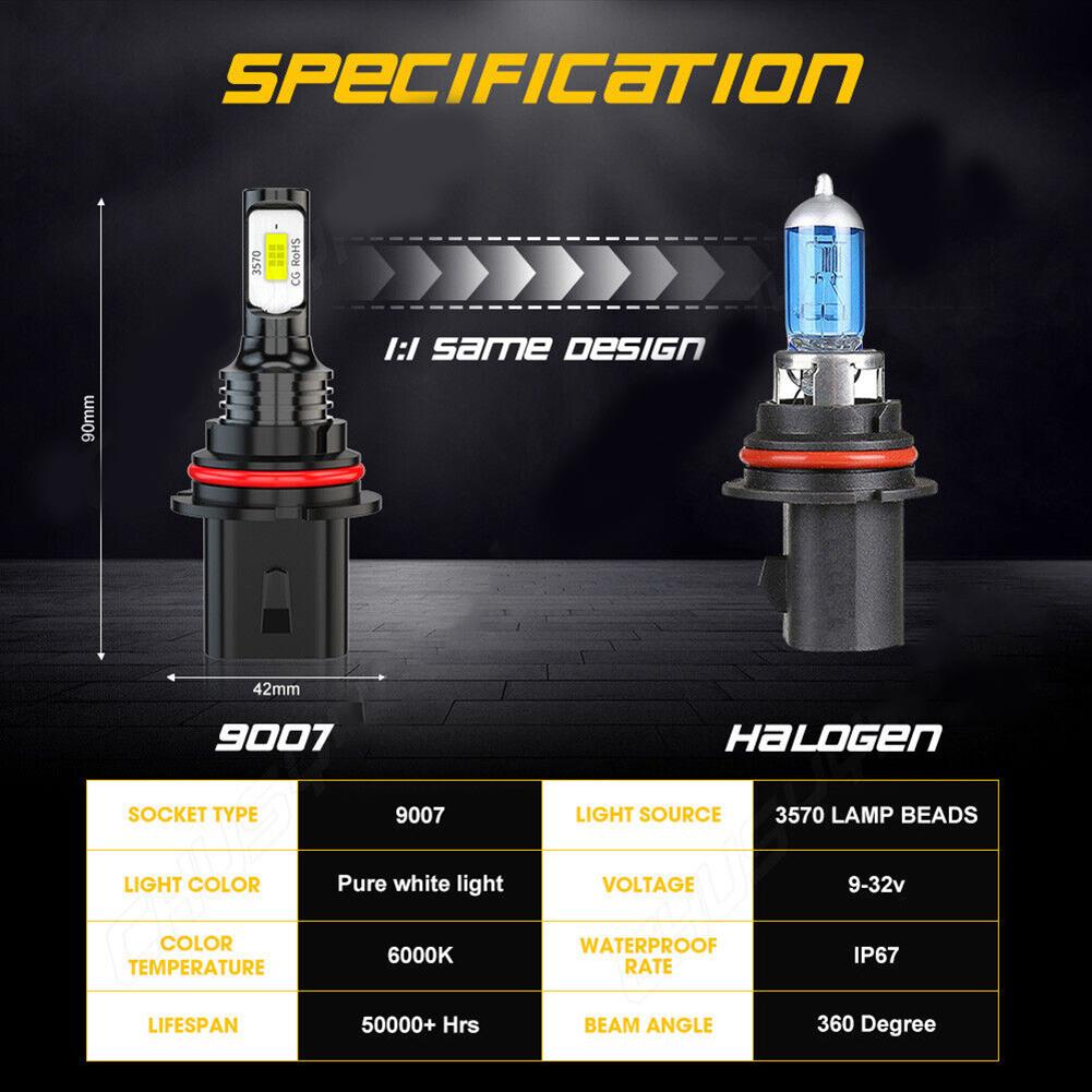 2pcs 9007 HB5 CSP LED Headlight Bulbs Conversion Kit High Low Beam 6000K Super White Headlight Automobiles Accessories