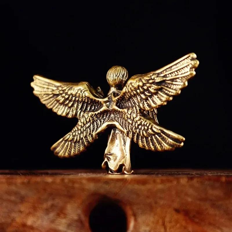 1Pc Six Winged Guardian Angel Statue Blessing Ornament Desktop Retro Copper Cupid Statue Brass Seraphim Figurine Home Decoration