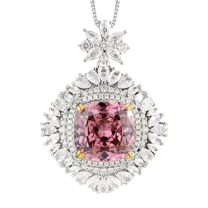 Jewelry Simulation Bird'S Nest Cut Fat Square Luxury Inlaid Pendant Necklace Main Stone 16 * 16
