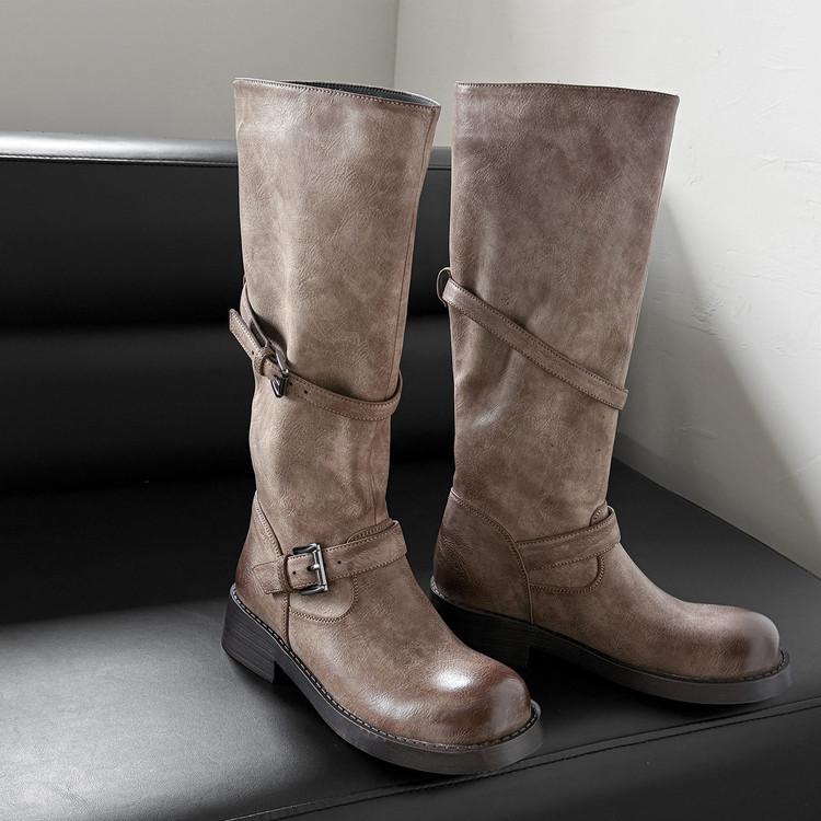 

Niu leather version~ stacked thin women s boots knight boots wide boots thick heel but knee women s belt buckle 39
