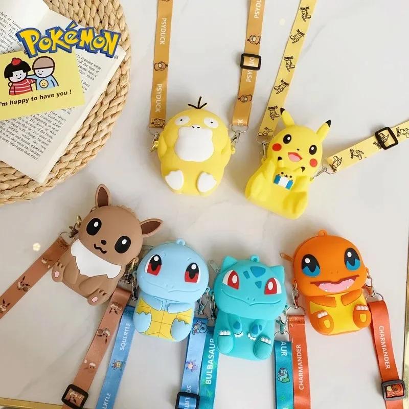 Anime Pikachu Lovely Fashion Bag Princess Small Storage Silicone Purse Messenger Cartoon Figures Model Toys Kids Gift