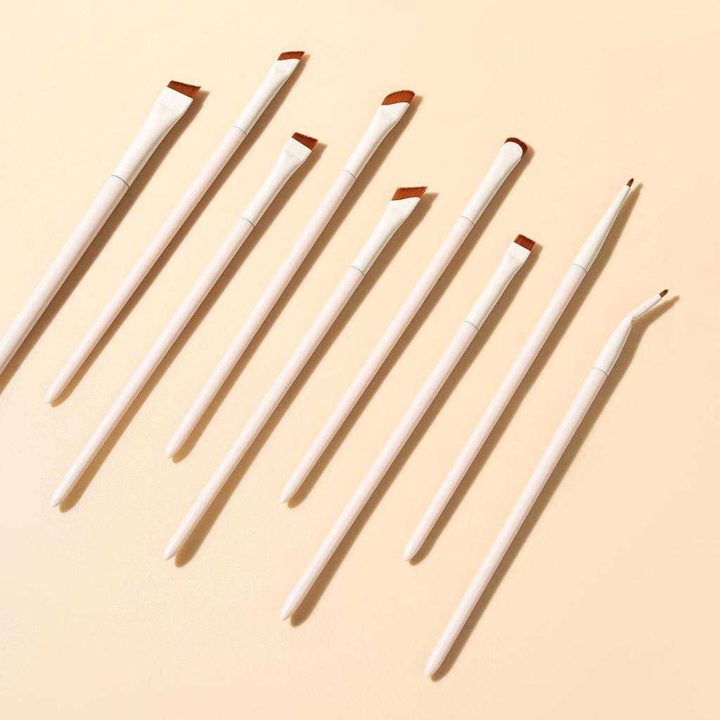 Porcelain White Scythe Eyeliner Brush Set (1/3/7/9 Pieces) – Angled, Fine Knife Edge for Eyebrows & Eyes