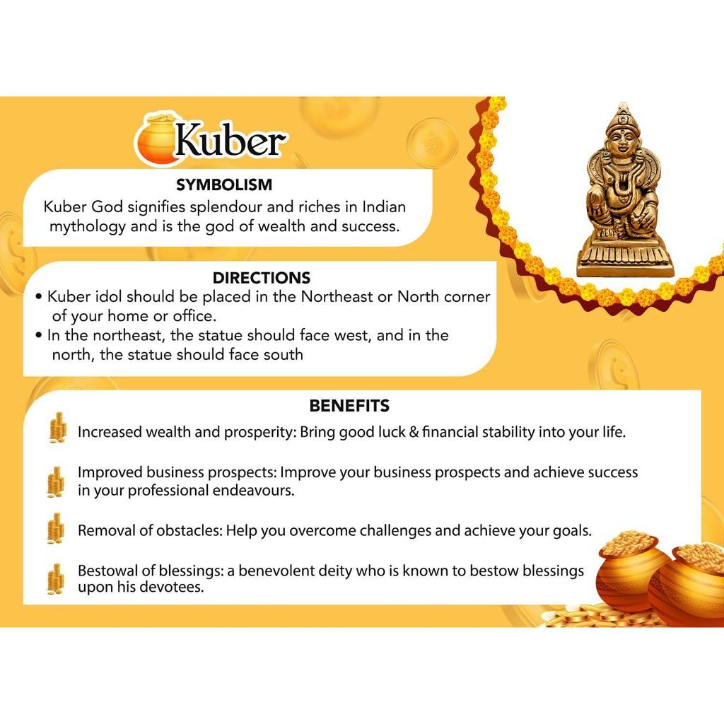 100% Reines Messing Kuber Murti (7 cm) | Kuber Statue für Vastu | Kuber Murti für Armaturenbrett, Pooja-Raum, Haus-Puja,