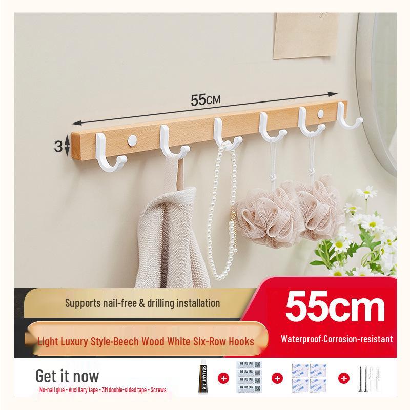 Cuier de perete din lemn de fag cu cârlige pentru haine și pălării: Instalare fără găurire pentru intrare, hol sau dormitor.