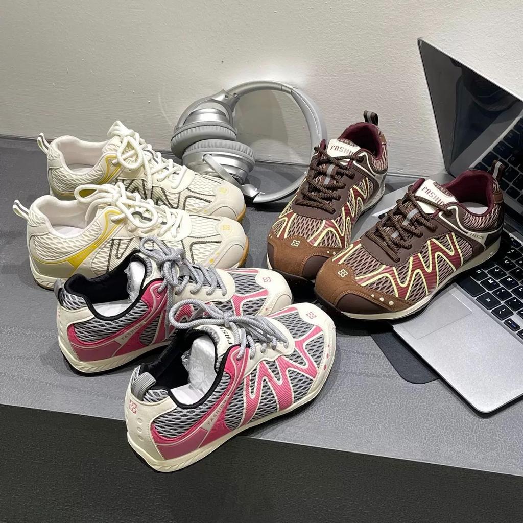Thick-soled 2025 Summer Fashion Sports Shoes Mesh Versatile Color Matching Casual Shoes Breathable Internet Celebrity Trend Dad Shoes Women