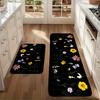 1Pcs Black Color Flower Pattern Floor Mat Modern Kitchen Polyester Rug Non-Slip Colorful Indoor Carpet, For Home Bathroom Bedroom Living Room Decor